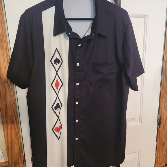 Men's Black and White Poker Casual Button Down Shirt - Picture 1 of 1